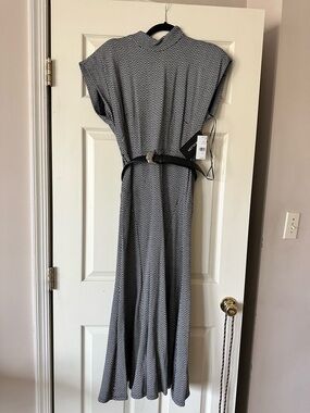 SAYLOR Black and White Chevron Maxi Dress with Belt